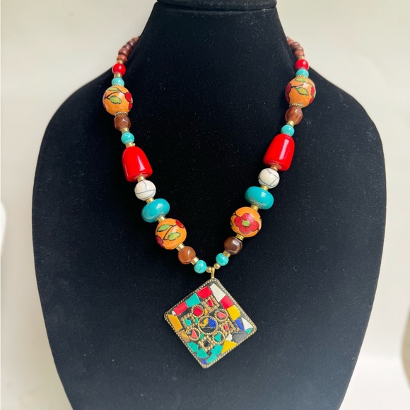 MULTICOLOR Denkays tribal necklace,statement necklace, African necklace,large - Picture 4 of 8